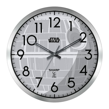 Sharp Star Wars Death Star Atomic Wall Clock- 12 Silver Brushed Finish - Sets Automatically- Battery Operated QA Technology Display