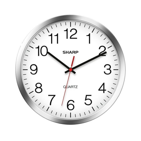 SHARP Wall Clock – Silver/Chrome, Silent Non Ticking 12 Inch Quality Quartz Battery Operated Round Easy to Read Home/Kitchen/Office/Classroom/School Clocks, Sweep Movement