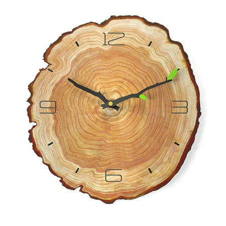 Shebeky 12 Inch Wood Grain Wall Clock Creative Tree Stump Design Silent Quartz Movement Battery Powered Arabic Numerals Clock