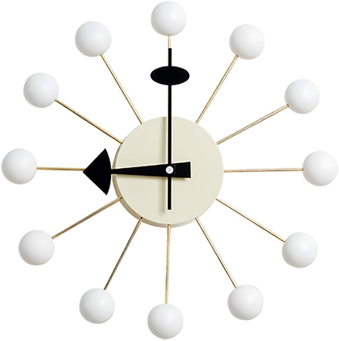 SHISEDECO Ball Clock in White, Painted Solid Wood Non Ticking Decorative Mid Century Modern Silent Wall Clock for Home, Kitchen,Living Room,Office etc. - Retro Design