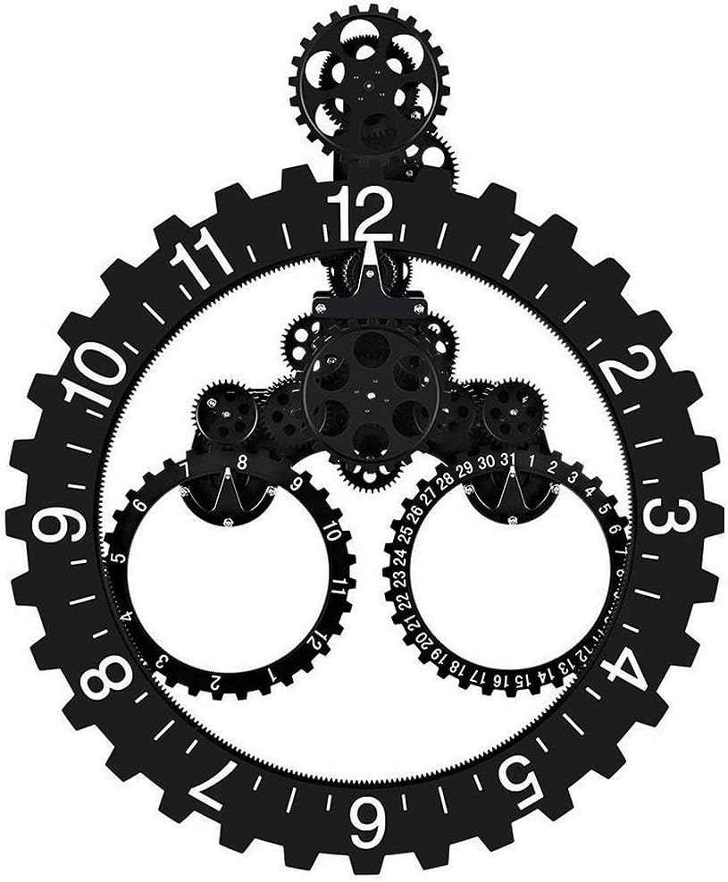 SHISEDECO Large Gear Wheel Hour Wall Clock-Premium Plastic，3D Moving Gear Wall Clock，Perfect for Living Room, Reading Room, Restaurant, Office Decor(Full Range Available) (B-Black)