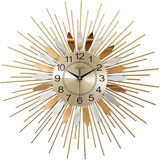 SHISEDECO Metal Sunburst Wall Clock, Modern Silent Battery Operated Star Clock Pop Color Quartz Clocks Decorative Living Room & Bed Room (E)