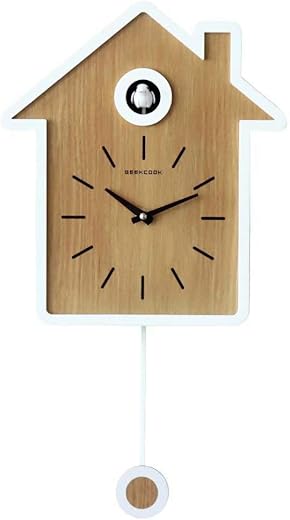 SHISEDECO Modern Cucu Wall Clock Striking Small Cute Bird, Natural Bird Voices or Cuckoo Call, Simple Fashion Wood Creative Pendulum Clocks, Unique Home Decoration for Living Room, Kitchen. (White)