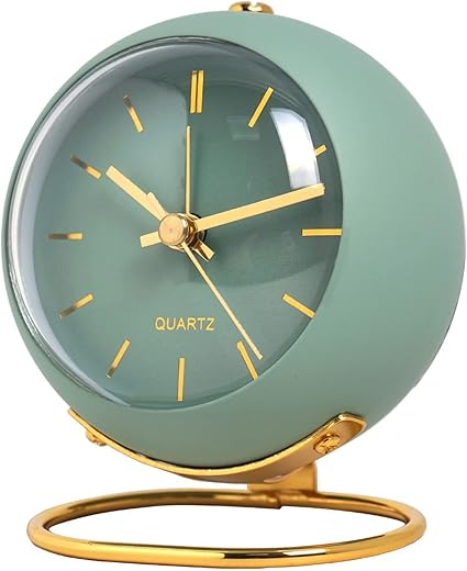 SHISEDECO Small Table Clocks, Classic Non-Ticking Tabletop Alarm Clock with Night Light, Battery Operated Desk Clock with HD Glass for Living Room Bedroom Bedside Indoor Decor (RN- Green)