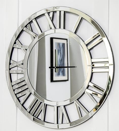 SHYFOY 24 Large Wall Clock Silver Mirrored Clock for Living Room Decor, Big Decorative Mirror Wall Clocks, Modern Wall Decor Clocks Home Decor, Acrylic Mirror Finish