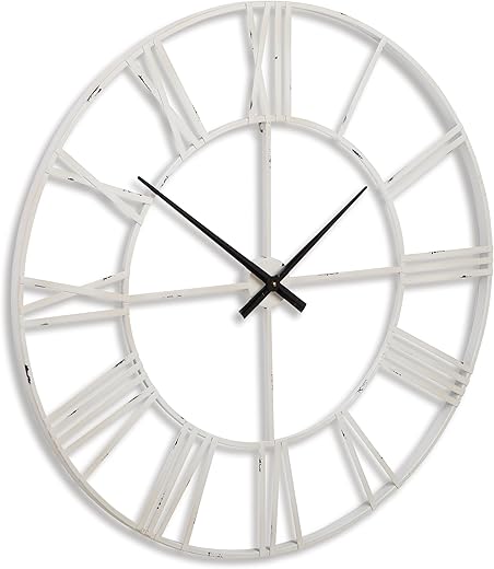 Signature Design by Ashley Paquita Vintage Roman Numeral Round Wall Clock, 36 x 36 Inches, Antique White