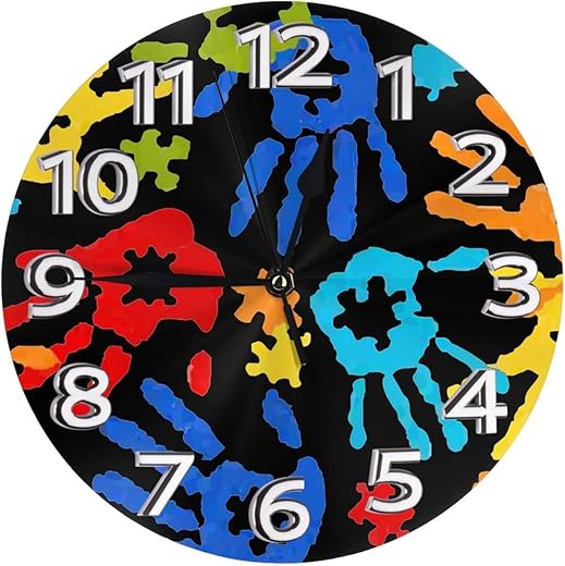 Silent Non-Ticking 10 Inch Wall Clocks Autism-Awareness-Colorful-Puzzle-Piece Clock Number for Kitchen,Bedrooms,Office