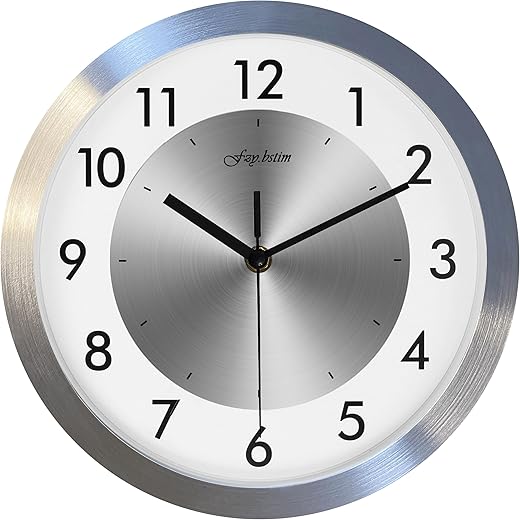 Silent Non-Ticking Modern Wall Clocks Battery Operated Sliver Round Easy to Read Home/Office/Kitchen/Classroom/School Clock Sweep Movement,12 Inch