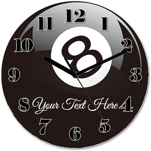 Silent Non-Tickin Wall Clock Ball Billiards Wall Clock Wooden Clock Billiards Lover Gift Custom Round Wall Clock Battery Operated Home Decor for Living Room Kitchen 11.6 Inch Black