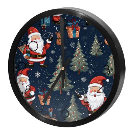 Silent Round Digital Wall Clock 9.8 Inch Easy Read-Battery Operated Non Ticking Christmas Santa Claus Clocks for Office Bedroom Living Room Kitchen Home Decor