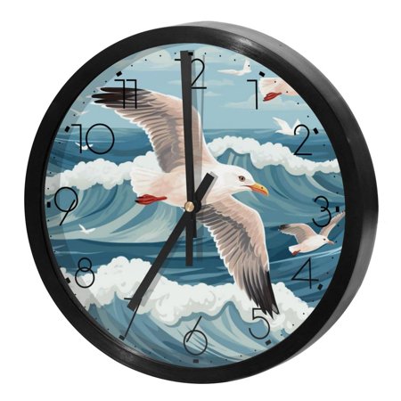 Silent Round Digital Wall Clock 9.8 Inch Easy Read-Battery Operated Non Ticking Seagull Clocks for Office Bedroom Living Room Kitchen Home Decor