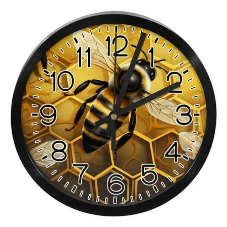 Silent Round Digital Wall Clock Modern Silent Non-Ticking Clock for Bedroom, Living Room, Office, and More Art Nature Golden Bee Stylish and High-Quality Timepiece