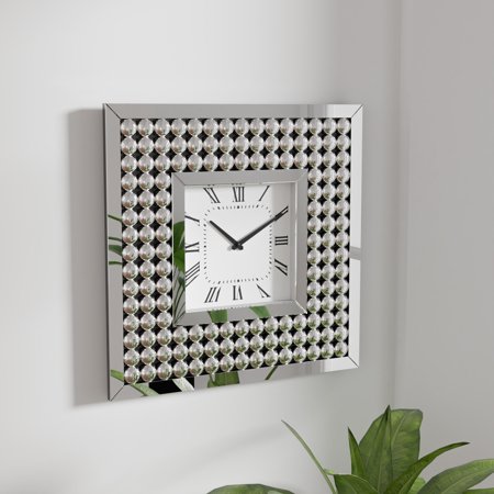 Silver Orchid Arvidson Contemporary Silver Glass Wall Clock with Crystal Accents by