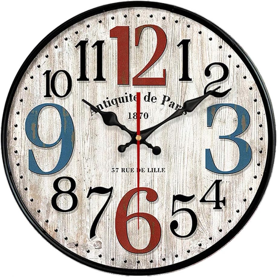 Simple European Style Wall Clock Wooden MDF Waterproof Silent Art Decor for Home Living Room Office Decoration (14 inch)