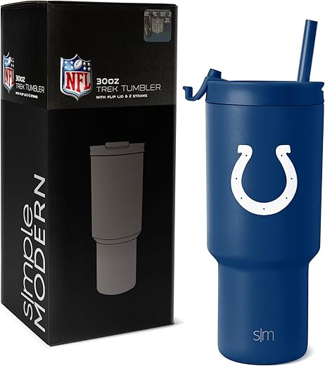 Simple Modern Officially Licensed NFL Indianapolis Colts 30 oz Tumbler with Flip Lid and Straws | Insulated Cup Stainless Steel | Gifts for Men Women | Trek Collection | Indianapolis Colts