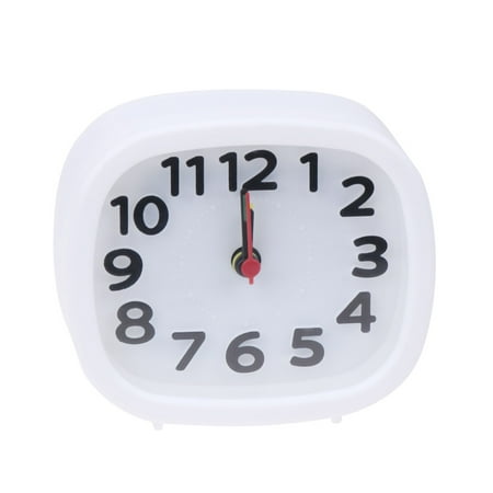 Simple Square Plastic Alarm Clock Small Desktop Clock Luminous Hour and Minute Hand Kids Alarm Clock Without Battery (White)