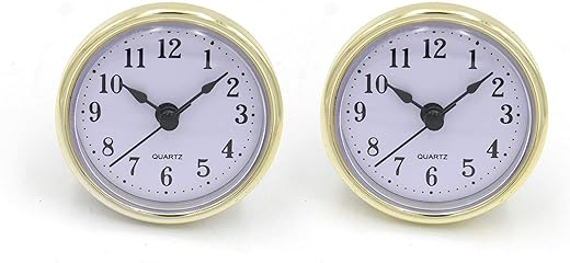 SJT ENTERPRISES, INC. 2-Pack 2.5 Craft White Clock Insert with Gold Plastic Rim, Quartz Movement, Battery NOT Included (SJT00020)