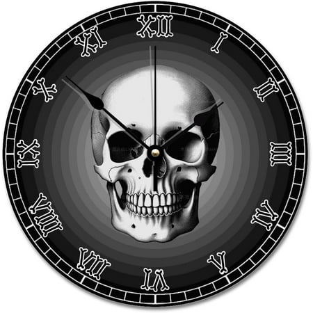 Skull Bones Skeleton Wall Clock 10 Inch Gothic Modern Battery Operated Non-Ticking Vintage Farmhouse Wood Large For Living Room KitchenU2002Bedroom Decor, Multicolor, (Qx554G2Fmxfk)