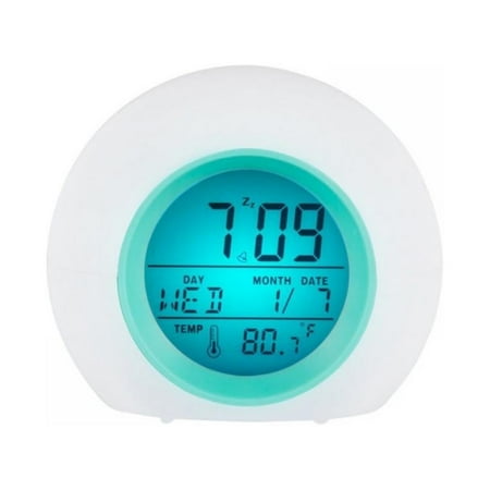 SLPUSH LED Digital kids Clock Changing Light with Indoor Temperature Calendar,Wake Up Light,Battery clock,Desktop Electronic Table