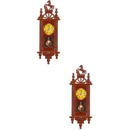 Small Clock Pendant Mini House Supplies Miniature Accessory Grandfather Desk Wooden 2 PCS