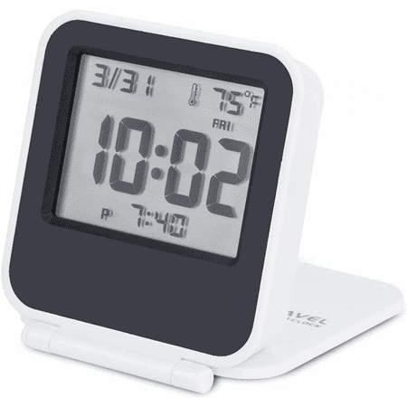 Small Digital Travel Alarm Clocks,Battery Operated Mini Travel Clock with Backlights,Portable Folding Mini Pocket Calendar Temperature Clock (White)