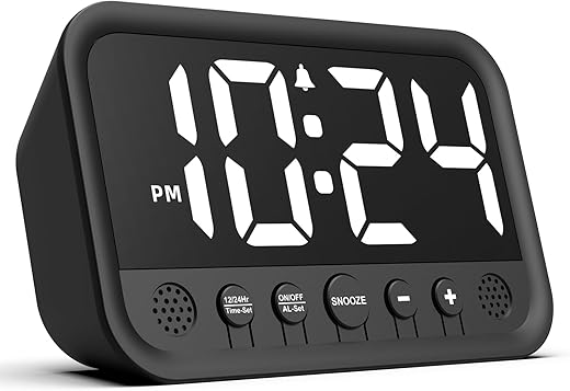 Small LED Digital Clock for Bedroom, Loud Alarm Clock for Heavy Sleepers Adults, Teens | Plug-In Electric Desk Clock | Simple Bedside Nightstand Clock with Adjustable Volume/Brightness/Snooze – White