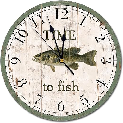 Smallmouth Bass Wall Clock Time to Fish Wall Clocks Battery Operated Farmhouse Clock Decorative Wall Clock for Kitchen,Living Room,Bedroom,Fishing Gifts for Dad, Gifts for Fishermen, 12 Inch