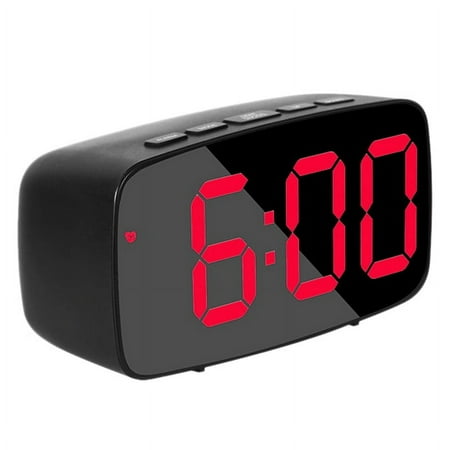 Smart Digital Alarm Clock Bedside,Red LED USB Desk Clock,Black