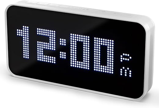 Smart Digital Alarm Clock for Bedroom, Cool Pixel Art LED Dot Matrix Display - Weather Temperature Humidity Animation, Loud Dual Alarm for Heavy Sleeper, Sleep White Noise, WiFi Weather & Time Sync