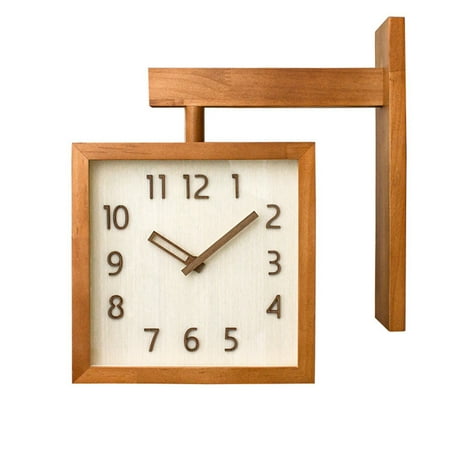 Solid Wood Double-Sided Wall Clock, Silent Design, Simple Modern Japanese Style, Suitable for Living Room and Family Use