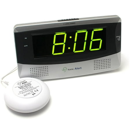 Sonic Alert - Sonic Bomb Extra Loud Large Digital Display Alarm Clock – Bed Shaker Vibrator – Grey/Silver