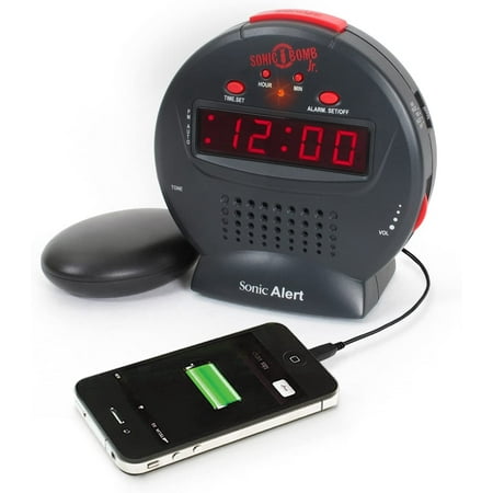 Sonic Alert - Sonic Bomb Jr SBJ525SS Vibrating Alarm Clock - Dark Gray