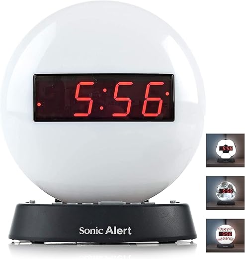 Sonic Alert Glow Soft White Night Light Alarm Clock - Loud & Compact Alarm Clock for Bedroom - Battery Backup & Full Range Dimmer - Easy to Set Digital Alarm Clock for Kids - AUX Connection