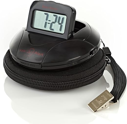 Sonic Alert Portable Loud Vibrating Alarm Clock, Black - SBP100B - Sonic Shaker Loud Vibrating Alarm Clock - Wake with a Shake