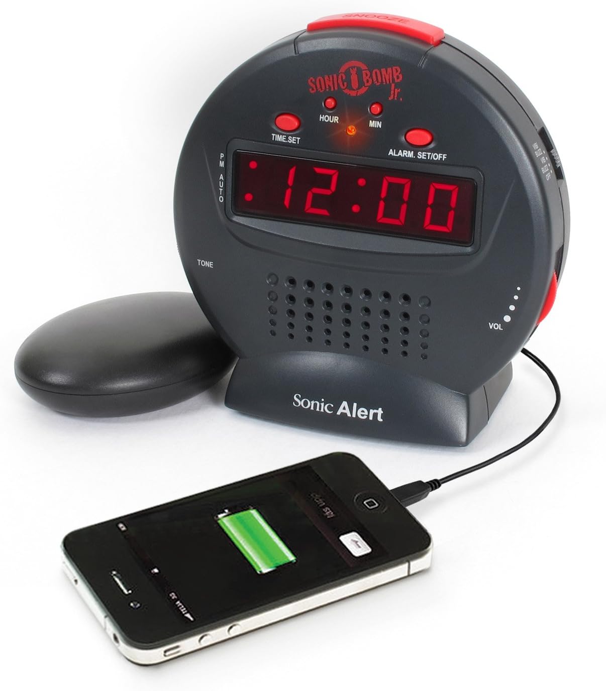 Sonic Alert Small Digital Alarm Clock with Battery Backup, Snooze, Full Range Brightness Dimmer, Outlet Powered Compact Clock for Bedrooms, Desk, Bedside, Simple to Operate (Black)