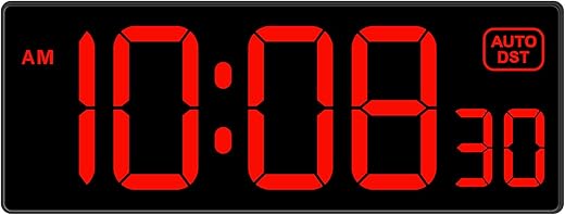 Soobest LED Digital Wall Clock with Seconds, Electric Clock Plug Auto DST Dimmer Large Display 10 Inches (Red)