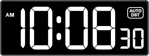 Soobest LED Digital Wall Clock with Seconds, Electric Clock Plug Auto DST Dimmer LED Large Display 10 Inches (White)