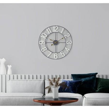 Sorbus Large Metal Numerical Wall Clock for Living Room Decor (Silver, 16 Diameter)