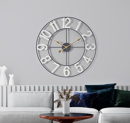 Sorbus Large Wall Clock for Living Room Decor - Wall Clock for Kitchen - 24 inch Big Wall Clock Decorative - Metal Wall Art - Analog Large Clock for Bedroom, Home, Kitchen, Office, Wall Decor (White)