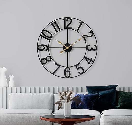 Sorbus Large Wall Clock for Living Room Decor - Wall Clock for Kitchen - 24 inch Big Wall Clock Decorative - Metal Wall Art - Analog Large Clock for Bedroom, Home, Kitchen, Office, Wall Decor (Black)