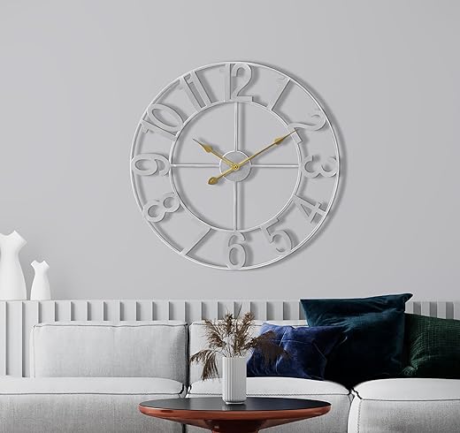 Sorbus Large Wall Clock for Living Room Decor - Wall Clock for Kitchen - 24 inch Big Wall Clock Decorative - Metal Wall Art - Analog Large Clock for Bedroom, Home, Kitchen, Office, Wall Decor (Silver)