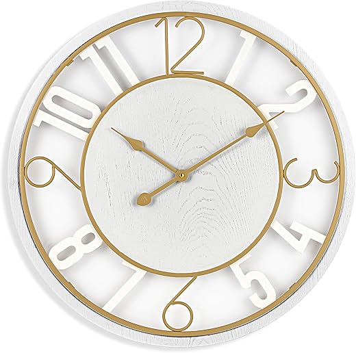 Sorbus Wooden Modern Wall Clock - Large Wall Clock for Living Room Decor - 24-Inch Big Wall Clock Decorative, Battery Operated Analog Large Clock - Ideal for Modern Wall Decor Living Room (White)