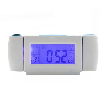 Sound Control Battery Powered Dual Rotating Lens Projection Alarm Clock with Snooze / LED Backlight / Date / Temperature (White+Blue)