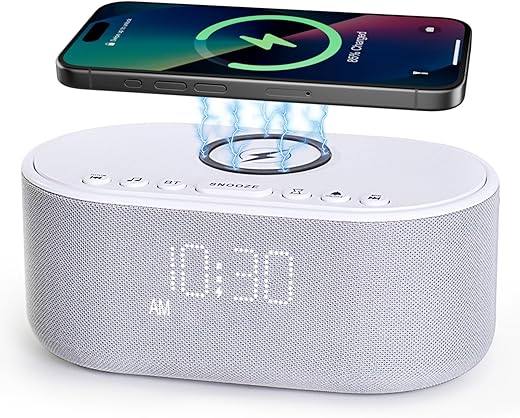 Sound Machine Alarm Clock Wireless Charger: Bluetooth 10W Stereo Sound Speaker Bedroom - White Noise Machine for Sleeping with 21 Soothing Sounds