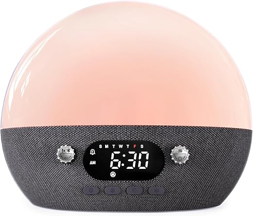 Sound Machine, Sunrise Alarm Clock w/Bluetooth Speaker, White Noise for Sleep, Wake up Light Alarm Clocks for Bedrooms, Heavy Sleeper, Dimmable Night Lights Sunset Lamp, for Baby Kids Adults