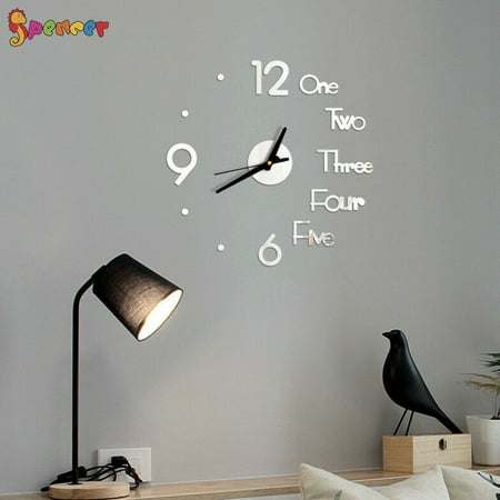 Spencer 3D Frameless Wall Clock Large Modern Mirror Wall Clock Mute Wall Sticker for Living Room Bedroom Home Decoration 40*40CM,White