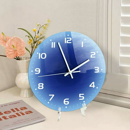 SPOORYYO Silent Minimalist Wall Clock - Modern Frameless Design with Easy-to-Read Arabic Numerals, Elegant Blue Acrylic Timepiece for Home or Office Decor