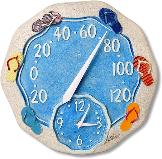 Springfield 12" Sandals Poly Resin Thermometer with Clock