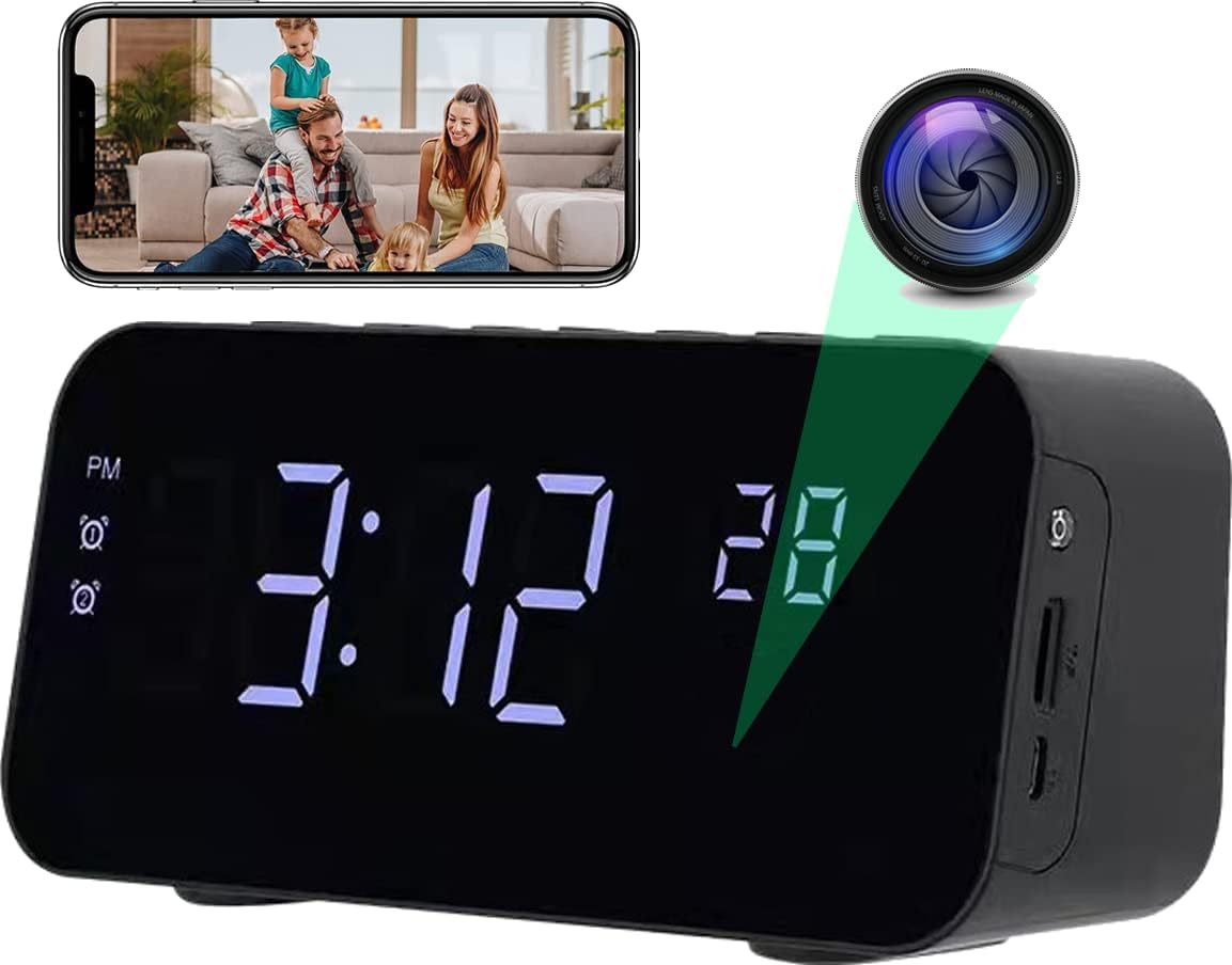 Spy Camera Clock WiFi Hidden Spy Camera FHD 1080P, Night Vision, Motion Detection, Smart Digital Alarm Clock Camera for Indoor Home Security Camera