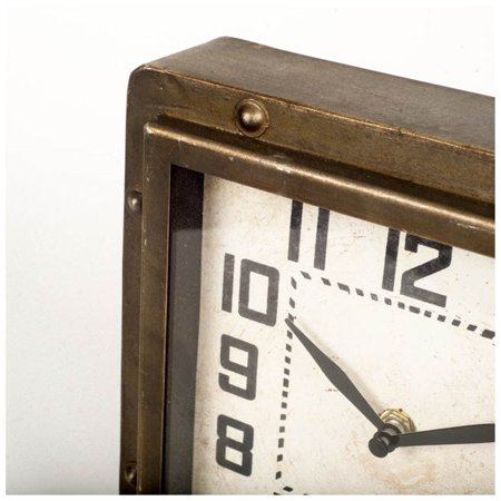 Square Bronze Toned Metal Desk/Table Clock w/ Traditional Black Numbers and Hands